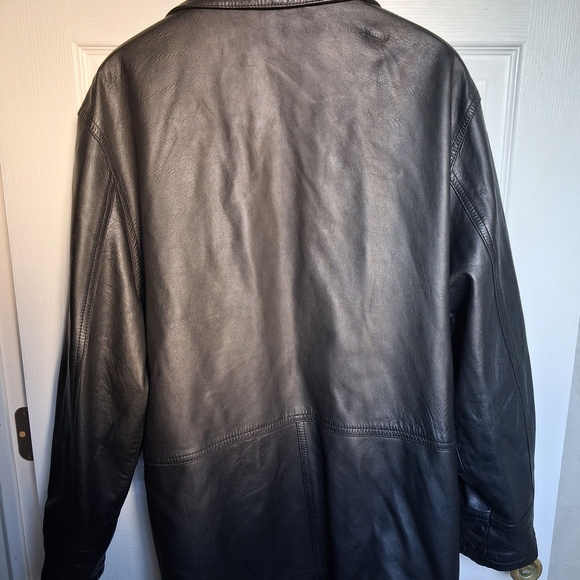 Vera Pelle Men's Classic Black Leather Button-Up Coat - Size 50 - Picture 2 of 6